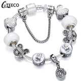 CUTEECO 925 Fashion Silver Charms Bracelet Bangle For Women Crystal Flower Fairy Bead Fit Brand Bracelets Jewelry Pulseras Mujer