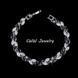 CWWZircons New Trendy 2019 Cubic Zirconia Jewelry Silver Color Leaf Charm CZ Crystal Female Bracelets Bangles for Women CB060
