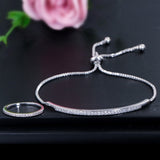 CWWZircons Simple Fashion Brand Ladies Jewelry Rose Gold Color Bar Cubic Zirconia Ring and Bracelet Sets for Women T332