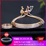 CWWZircons Simple Fashion Brand Ladies Jewelry Rose Gold Color Bar Cubic Zirconia Ring and Bracelet Sets for Women T332