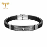 Cool Men's Health Bracelet Stainless Steel Silicone Bracelets with Chain Men Accessories Jewelry Rubber Wristband