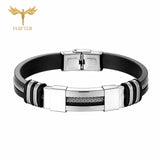 Cool Men's Health Bracelet Stainless Steel Silicone Bracelets with Chain Men Accessories Jewelry Rubber Wristband