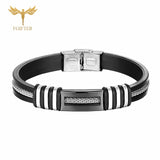 Cool Men's Health Bracelet Stainless Steel Silicone Bracelets with Chain Men Accessories Jewelry Rubber Wristband