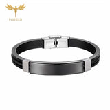 Cool Men's Health Bracelet Stainless Steel Silicone Bracelets with Chain Men Accessories Jewelry Rubber Wristband