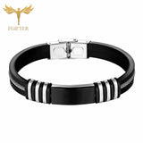 Cool Men's Health Bracelet Stainless Steel Silicone Bracelets with Chain Men Accessories Jewelry Rubber Wristband