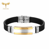 Cool Men's Health Bracelet Stainless Steel Silicone Bracelets with Chain Men Accessories Jewelry Rubber Wristband