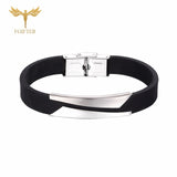 Cool Men's Health Bracelet Stainless Steel Silicone Bracelets with Chain Men Accessories Jewelry Rubber Wristband