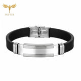 Cool Men's Health Bracelet Stainless Steel Silicone Bracelets with Chain Men Accessories Jewelry Rubber Wristband