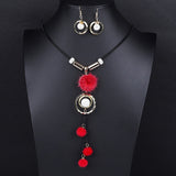 Crazy Feng Luxury AcrylicWedding Jewelry Sets For Women Red Blue Long Round Tassel Pendant Necklace Drop Earrings Sets Gift