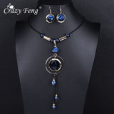 Crazy Feng Luxury AcrylicWedding Jewelry Sets For Women Red Blue Long Round Tassel Pendant Necklace Drop Earrings Sets Gift