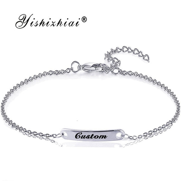 Custom Name ID Bar Bracelet Gold Stainless Steel Initial Charm Bracelets For Women Personalize Jewelry Best Friends Gift