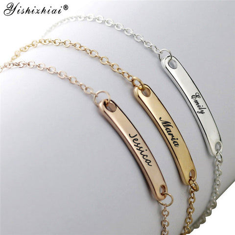 Custom Name ID Bar Bracelet Gold Stainless Steel Initial Charm Bracelets For Women Personalize Jewelry Best Friends Gift