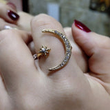 Cute Moon and Star Adjustable 925 Sterling Silver Rings with Zircon Bling Stone for Women Fashion Wedding Engagement Jewelry 1