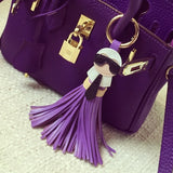 Cute key chain for Women Kar trinket Bag Bugs Car key ring Tassels Bag Charm Holder Ornaments Leather keychain K008-black