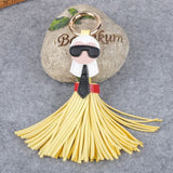 Cute key chain for Women Kar trinket Bag Bugs Car key ring Tassels Bag Charm Holder Ornaments Leather keychain K008-black