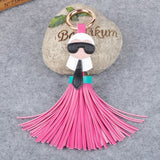 Cute key chain for Women Kar trinket Bag Bugs Car key ring Tassels Bag Charm Holder Ornaments Leather keychain K008-black