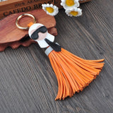 Cute key chain for Women Kar trinket Bag Bugs Car key ring Tassels Bag Charm Holder Ornaments Leather keychain K008-black