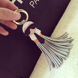 Cute key chain for Women Kar trinket Bag Bugs Car key ring Tassels Bag Charm Holder Ornaments Leather keychain K008-black