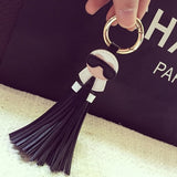 Cute key chain for Women Kar trinket Bag Bugs Car key ring Tassels Bag Charm Holder Ornaments Leather keychain K008-black