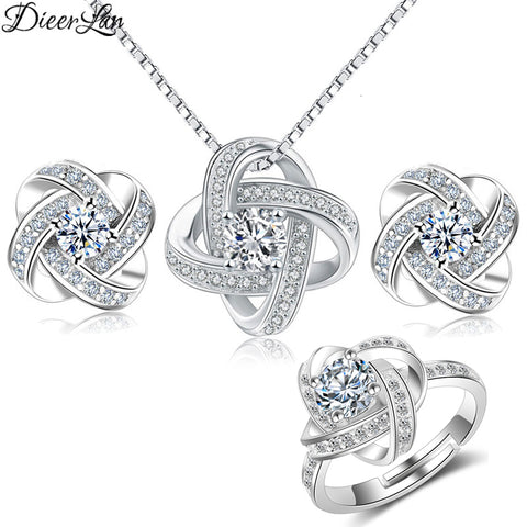 DIEERLAN 2019 Bridal Jewelry Sets 925 Sterling Silver Crystal Cross Clover Flower Necklaces for Women Wedding Jewelry Bijoux