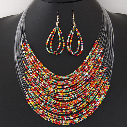 DIEZI New Fashion African Beads Jewelry Sets Bohemian Multilayer Colorful Ladies Women Jewelry Statement Necklace Earrings Set