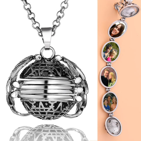 DIY Flash Memory Photo Pendant Jewelry Antique Silver Four-Color Angel Wings Locket Necklace Fashion Women Romantic Accessories