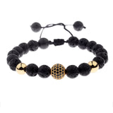 DOUVEI Round Black CZ Zircon Pave Lava Weaving Bracelet Men Beads Weaving Bracelet Homme Adjustable Dropshipping ABL005