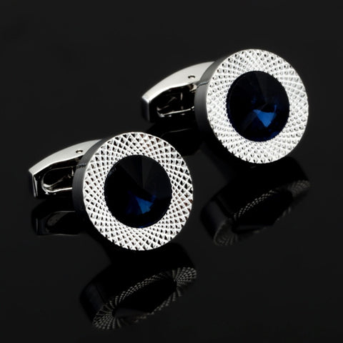 DY New high-end fashion men's shirts Cufflinks Luxury Design Silver Round Blue Crystal Cufflinks