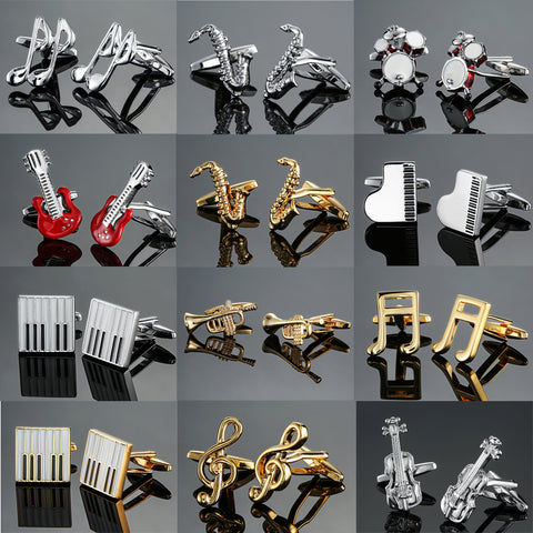 DY  new high quality brass musical instruments Sax trumpet drum piano violin music symbol French shirt Cufflinks free shipping