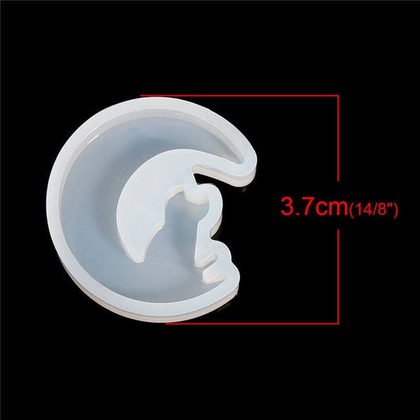 DoreenBeads Silicone Resin Mold For Jewelry Making Round Cat Animal Half Moon White Silicone Mold for Woman DIY Pendant, 1 Piece