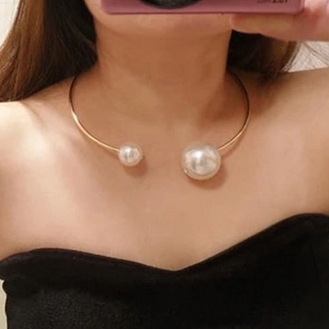 Double Simulated-Pearl Open Choker Necklace For Ladies Elegant Cuff  Collar Necklace Statement Torques Party Fashion Jewelry