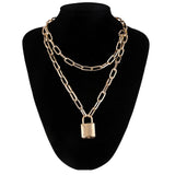 Double layer Lock Chain necklace punk 90s link chain silver color padlock pendant necklace women fashion gothic  jewelry