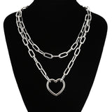 Double layer Lock Chain necklace punk 90s link chain silver color padlock pendant necklace women fashion gothic  jewelry