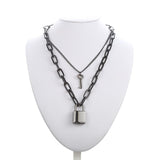 Double layer Lock Chain necklace punk 90s link chain silver color padlock pendant necklace women fashion gothic  jewelry