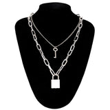 Double layer Lock Chain necklace punk 90s link chain silver color padlock pendant necklace women fashion gothic  jewelry