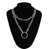 Double layer Lock Chain necklace punk 90s link chain silver color padlock pendant necklace women fashion gothic  jewelry