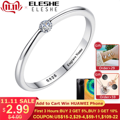 ELESHE Authentic 925 Sterling Silver Rings Round Zirconia Crystal Finger Rings for Women Wedding Original Silver Jewelry