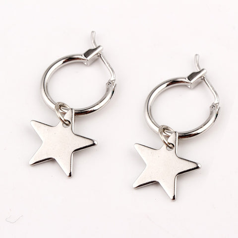 Endless Circle Geometry Star triangle Small Hoop Earrings With Pandent Silver Gold Color Simple Earring For Women Men Jewelry