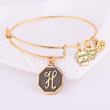 Expandable Bracelet ANCIENT GOLD A-Z Initial Letter American Fashion Charm Alphabet Bracelet Adjustable Wire Wrap Cuff Bangle