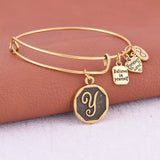 Expandable Bracelet ANCIENT GOLD A-Z Initial Letter American Fashion Charm Alphabet Bracelet Adjustable Wire Wrap Cuff Bangle