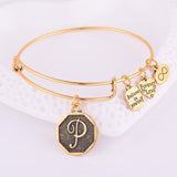 Expandable Bracelet ANCIENT GOLD A-Z Initial Letter American Fashion Charm Alphabet Bracelet Adjustable Wire Wrap Cuff Bangle