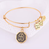 Expandable Bracelet ANCIENT GOLD A-Z Initial Letter American Fashion Charm Alphabet Bracelet Adjustable Wire Wrap Cuff Bangle