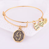 Expandable Bracelet ANCIENT GOLD A-Z Initial Letter American Fashion Charm Alphabet Bracelet Adjustable Wire Wrap Cuff Bangle