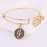 Expandable Bracelet ANCIENT GOLD A-Z Initial Letter American Fashion Charm Alphabet Bracelet Adjustable Wire Wrap Cuff Bangle