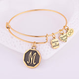 Expandable Bracelet ANCIENT GOLD A-Z Initial Letter American Fashion Charm Alphabet Bracelet Adjustable Wire Wrap Cuff Bangle