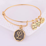 Expandable Bracelet ANCIENT GOLD A-Z Initial Letter American Fashion Charm Alphabet Bracelet Adjustable Wire Wrap Cuff Bangle