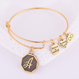 Expandable Bracelet ANCIENT GOLD A-Z Initial Letter American Fashion Charm Alphabet Bracelet Adjustable Wire Wrap Cuff Bangle