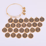 Expandable Bracelet ANCIENT GOLD A-Z Initial Letter American Fashion Charm Alphabet Bracelet Adjustable Wire Wrap Cuff Bangle