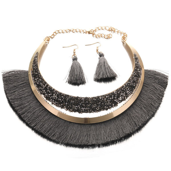 FLDZ New Crystal Metal Necklace For Women Shiny Tassel Choker Two Piece Sets Gold Necklaces Fashion Jewelry Accessories