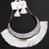 FLDZ New Crystal Metal Necklace For Women Shiny Tassel Choker Two Piece Sets Gold Necklaces Fashion Jewelry Accessories